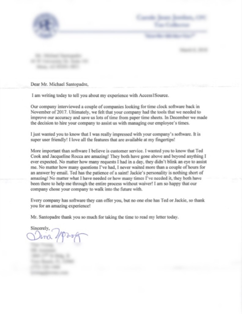 This letter from a customer sums up why Access1Source earned the “Commitment to Excellence” award.