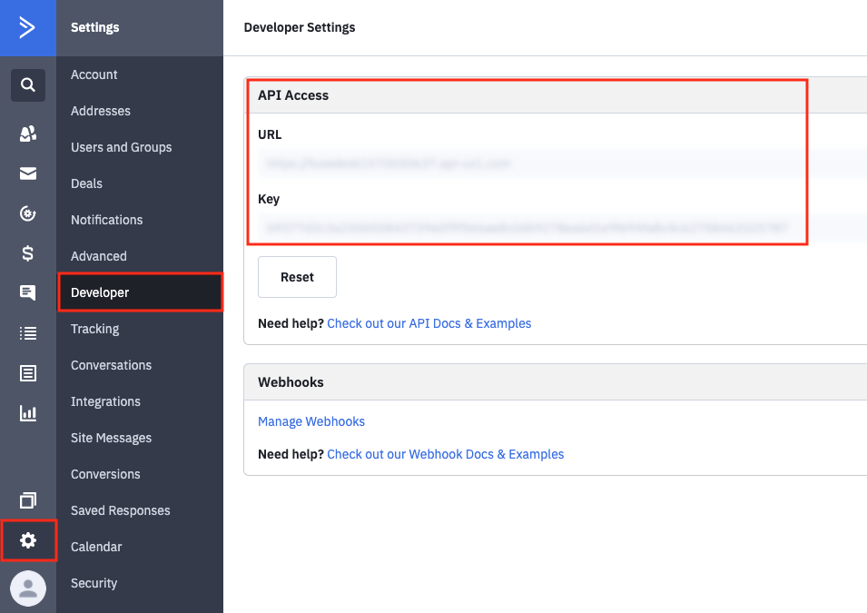 ActiveCampaign API Access URL and API Key