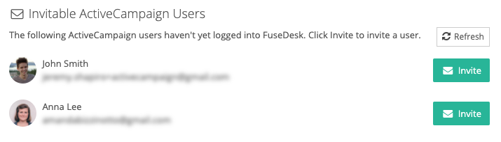 Invitable ActivateCampaign Users in FuseDesk