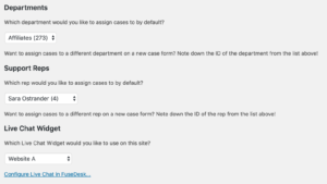 FuseDesk Chat Settings in WordPress Plugin