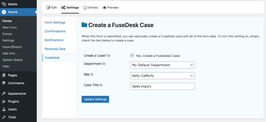 Creating a FuseDesk Case from Gravity Forms