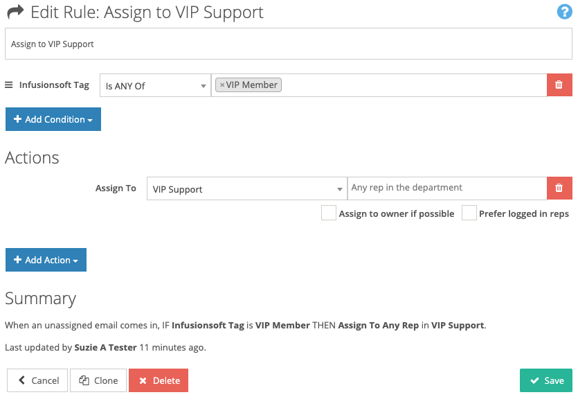 FuseDesk Automation to Assign to VIP Support by Tag