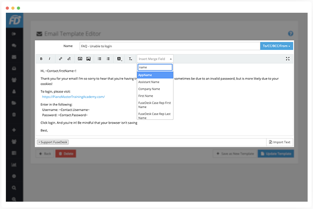 CRM Templates and Merge Fields right in FuseDesk