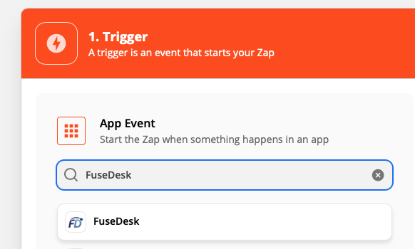 FuseDesk App Event in Zapier